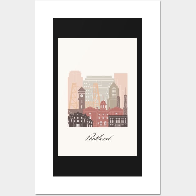 Portland, OR, United States, map skyline - 04 style Wall Art by GreenGreenDream